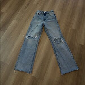 Zara Light Blue Distressed Flare Jeans